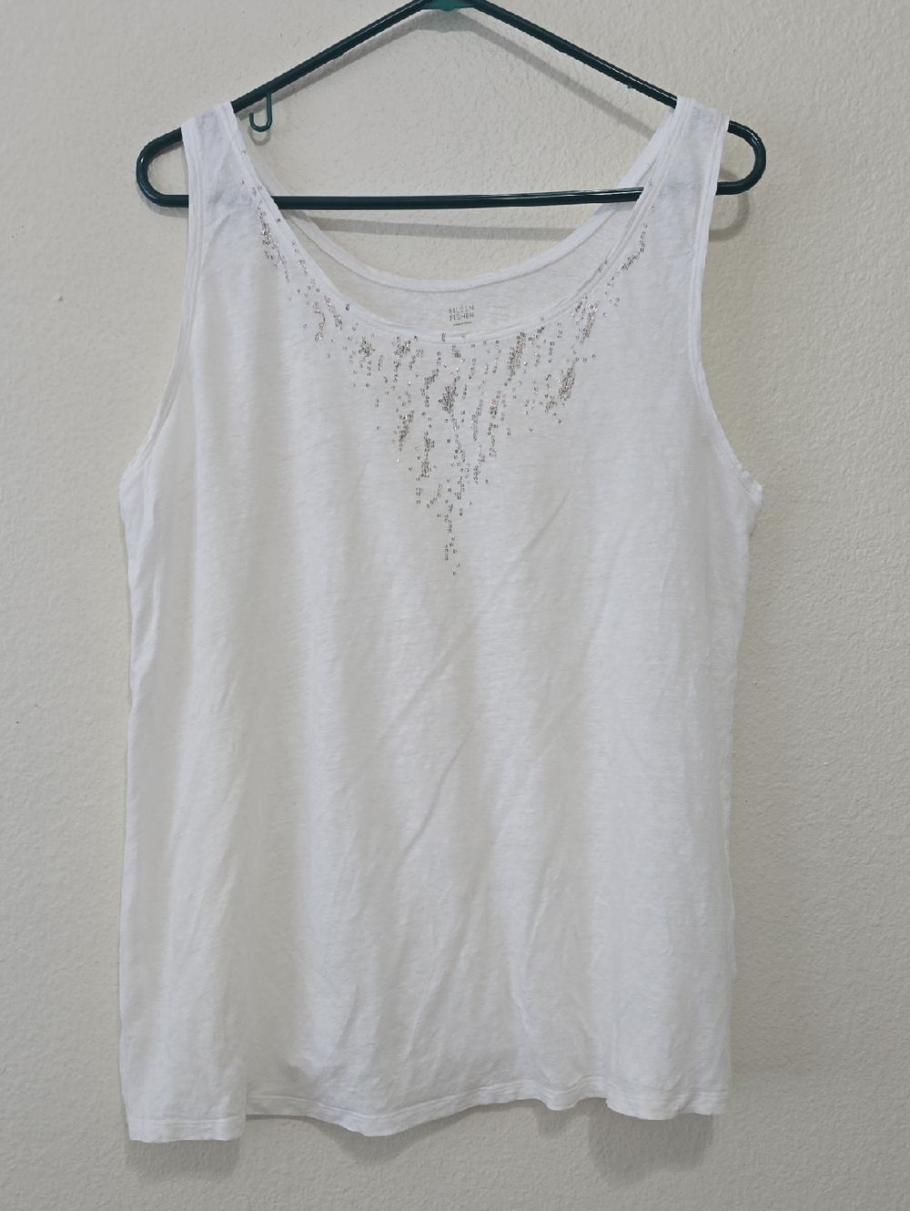 Eileen Fisher White Tank with Front Rhinestone Detail L